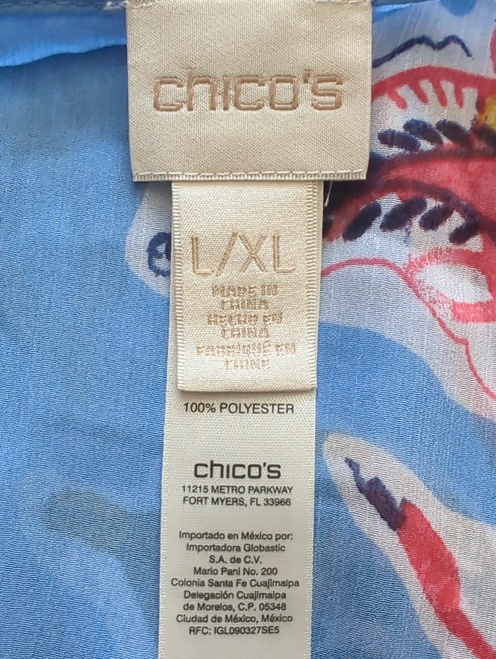 Chico's Watercolor Floral Sheer Poncho Blouse Top Sky Blue L XL - Picture 4 of 14